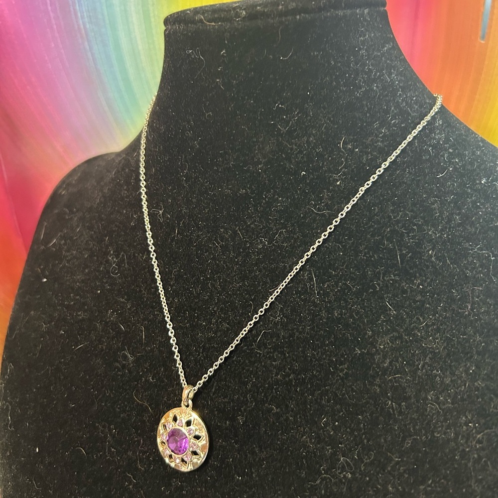 Elegant Silver Necklace with Purple Gemstone